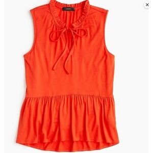 J. Crew Womens Top Orange Size M Ruffle Neck Peplum Sleeveless Flowy Red Orange